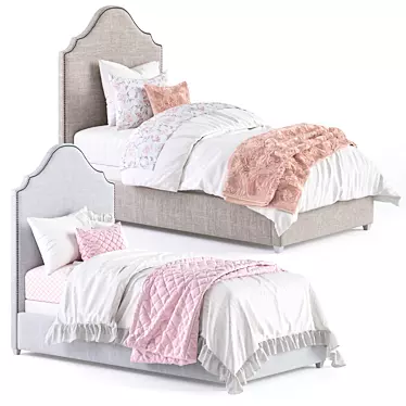 MIA Bed: Elegant Upholstered Twin Bed with Pewter Nailheads 3D model image 1 