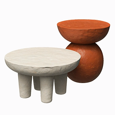 Earthen Unity: Clay Side Tables 3D model image 1 