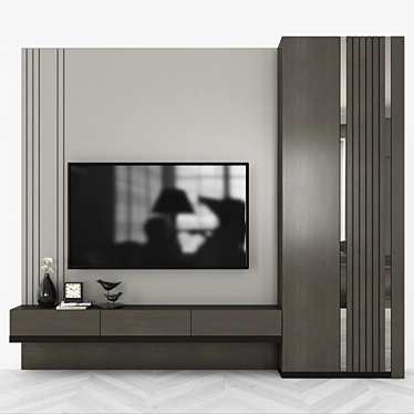 Modern TV Wall Unit with 65" Inch TV 3D model image 1 