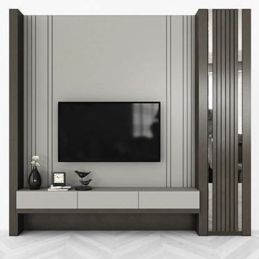 Modern TV Wall Set with 55-Inch Screen 3D model image 1 