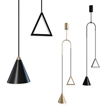 Fergus Pendant Light with Dual Cone and Triangle Shades 3D model image 1 