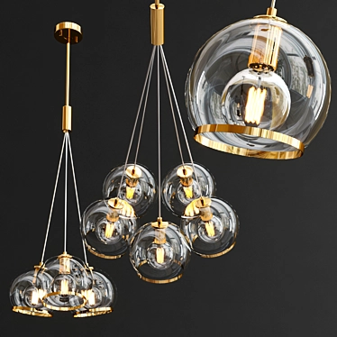 Contemporary Brass and Glass Pendant Lights 3D model image 1 