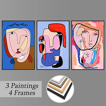 Multiframe Wall Paintings Set 3D model image 1 