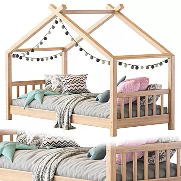 Wooden House Bed for Children 3D model image 1 