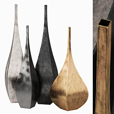 Elegant Metal Floor Vases 3D model image 1 