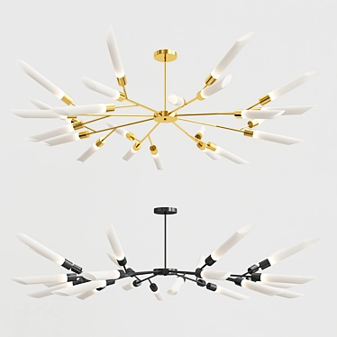 Elegant Black and Gold LED Chandelier 3D model image 1 