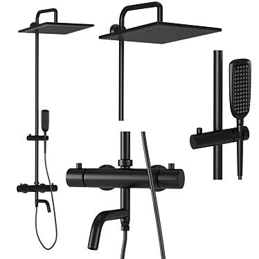 Gappo Black Thermostatic Shower System 3D model image 1 