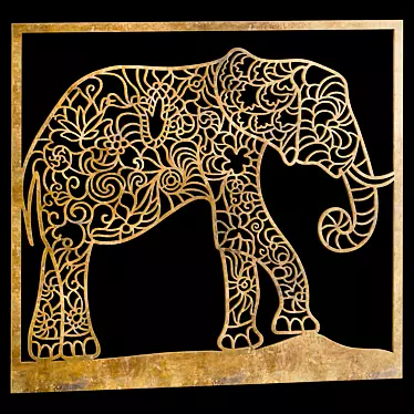 Elephant Panel: Handcrafted Art 3D model image 1 