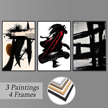 3-Piece Wall Painting Set with 4 Frame Options 3D model image 1 