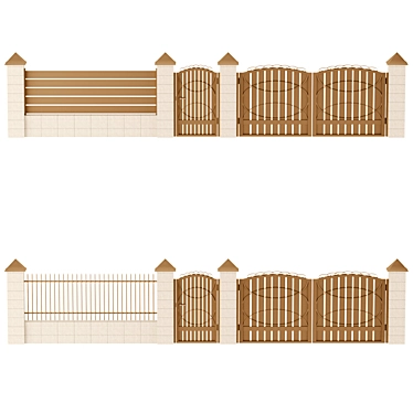 Durable Concrete and Metal Fencing 3D model image 1 
