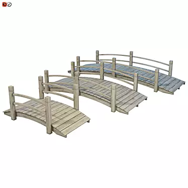 Wooden Garden Bridge Set 3D model image 1 