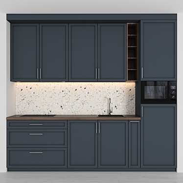 Modern Compact Kitchen: Versatile Design, High-Quality Textures 3D model image 1 