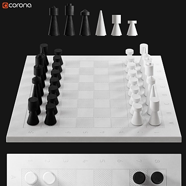 Solid Stone Chess Set 3D model image 1 