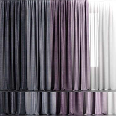 Elegant Curtain Set with Tulle 3D model image 1 