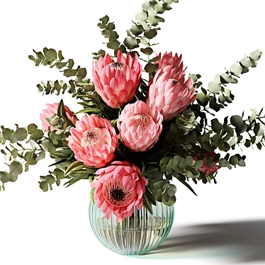 Elegant Pink Protea Bouquet with Eucalyptus 3D model image 1 