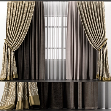 Elegant Curtain Set: Tulle & Drapes 3D model image 1 