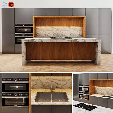 Contemporary Kitchen: Sleek Design & Spacious 3D model image 1 
