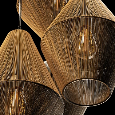 Wood Rattan Wicker Cone Lamp 3D model image 1 