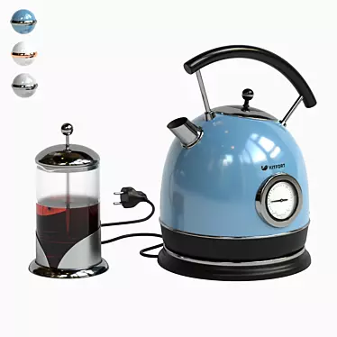 Elegant Electric Kettle Set: KITFORT & French Press 3D model image 1 