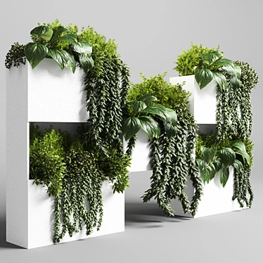 Minimalist White Concrete Plant Stand Set 3D model image 1 
