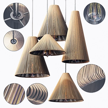 Wood Rattan Wicker Cone Lamp 3D model image 1 