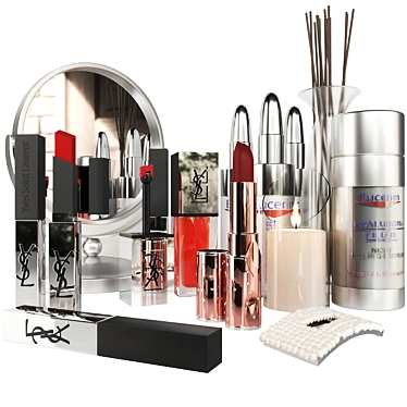 Elite Cosmetics Set: Lipstick, Cream, Candle, Lotion & More! 3D model image 1 