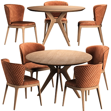 Modern Walnut Table & Chair Set 3D model image 1 