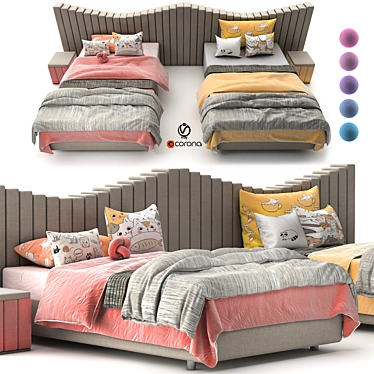5-Piece Attached Bed Cat Set - 28 3D model image 1 