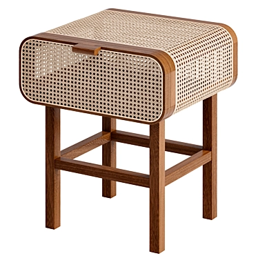 Retro Teak Cane Accent Table: Stylish Storage Solution 3D model image 1 