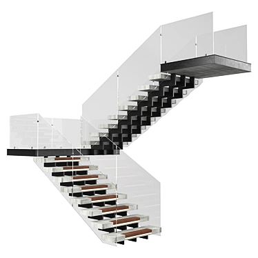 Sleek Modern Stairs 3D | Wood, Concrete, Glass 3D model image 1 