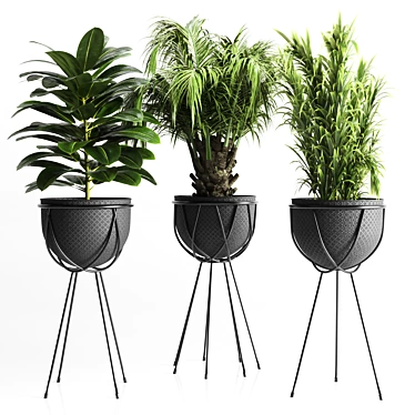 Unique Collection: Metal Vase with Indoor Plant 3D model image 1 