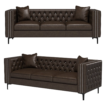 Luxury Leather Square Arm Sofa 3D model image 1 