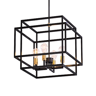 Modern Steel Cube Pendant Light 3D model image 1 