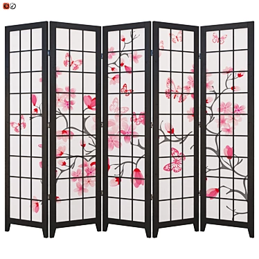  Chinese Sakura Screen: 5 Sections 3D model image 1 