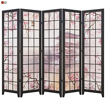 Chinese Blossom Folding Screen 3D model image 1 