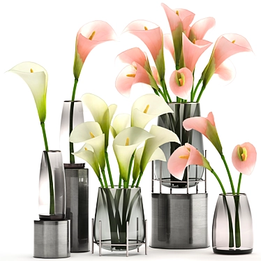 Garden Calla Bouquet in Glass Vase 3D model image 1 