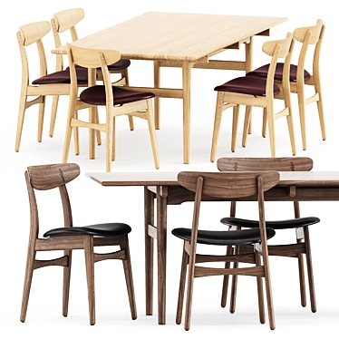 Scandinavian Design Set: CH327 Dining Table & CH30P Chair 3D model image 1 