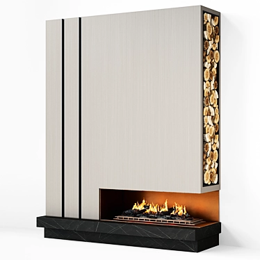 Contemporary Fireplace with Wood Storage 3D model image 1 