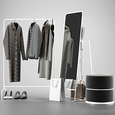 Modern Entryway Set: Mirror, Clothes Rack, Ottoman | Ikea 3D model image 1 