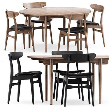 Carl Hansen & Son CH337 Dining Table and CH30P Chair Set 3D model image 1 