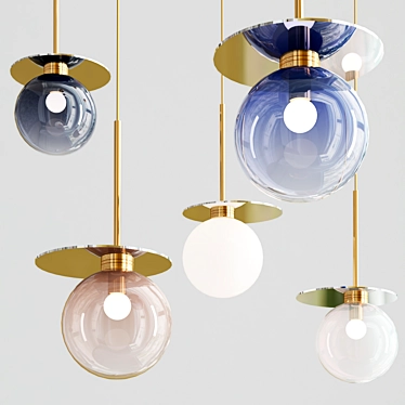 Stylish Glass and Metal Pendant Light 3D model image 1 