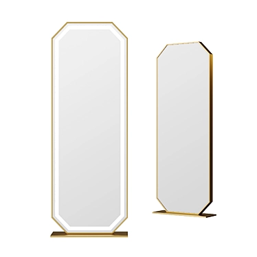 Elegant Brass-Framed Floor Mirror with LED Lighting 3D model image 1 