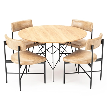 Modern Leather Dining Table Set 3D model image 1 