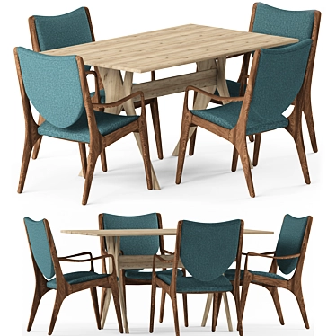 Elegant Cherry Table & Armchair 3D model image 1 