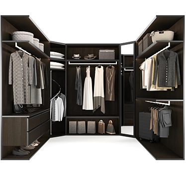 Modern P-Shaped Wardrobe 3D model image 1 