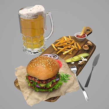 Cheesy Beer & Fries Combo 3D model image 1 