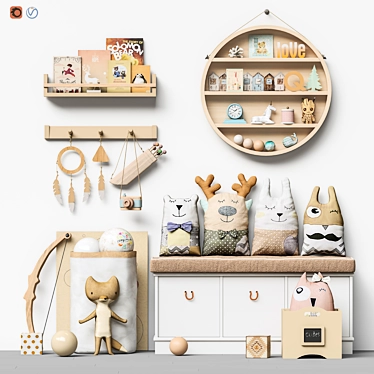 Kids' Furniture and Toy Set: Sturdy Shelf, Plush Toys, Decorative Accessories 3D model image 1 