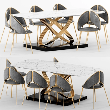 Sleek Gold Dining Chair: Modern PU Leather & Stainless Steel 3D model image 1 