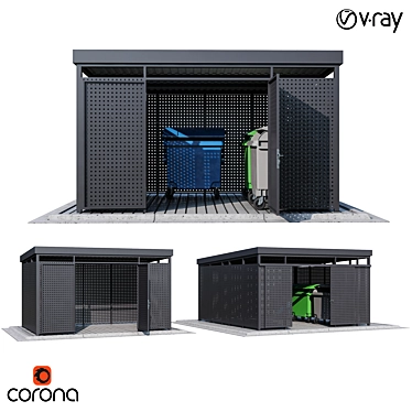 Modular Trash Canopy Set: Metal & Concrete Boxes 3D model image 1 