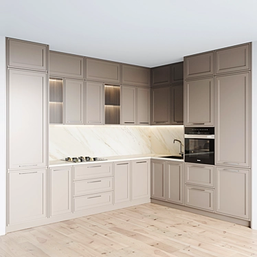 Modern Kitchen Set - Gas Hob, Oven, Sink & Hood 3D model image 1 